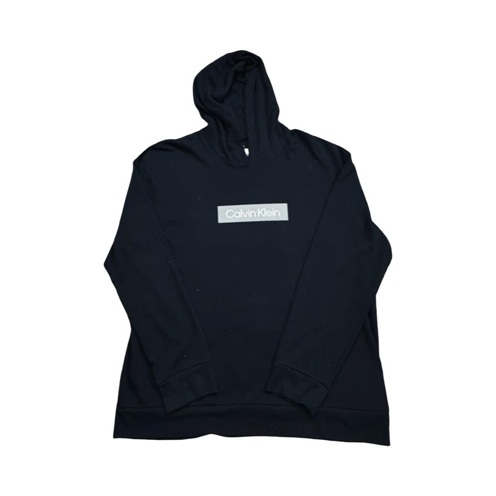Calvin Klein XL Black Lightweight Hooded Long Sleeve Logo Pullover Shirt